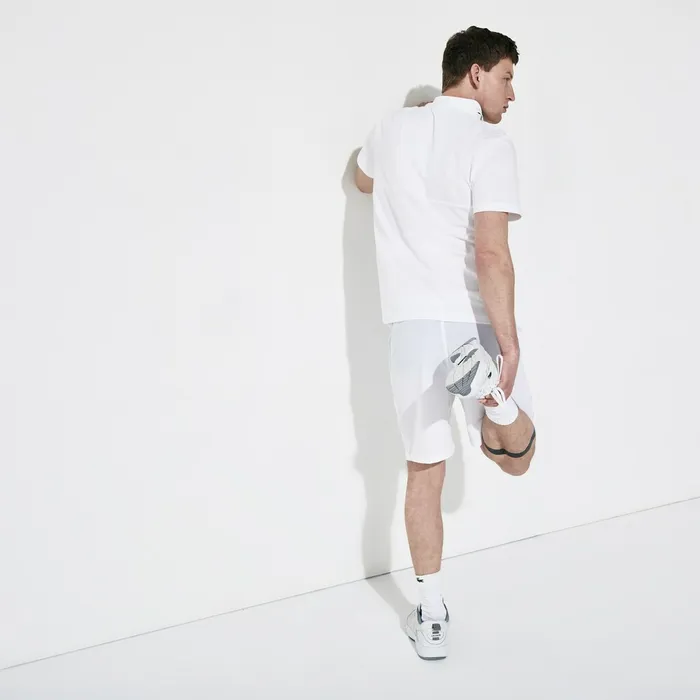 SPORT Racing Stripe Lightweight Cotton Polo WhiteBlackWhite Mens Lacoste Polos Outlet Factory