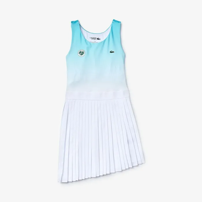 SPORT Roland Garros Asymmetrical Pleated Dress TurquoiseWhiteGreen Womens Lacoste Dresses and Skirts Shop
