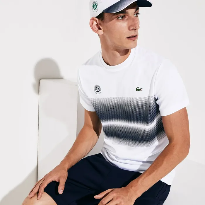 SPORT Roland Garros Breathable Ombr TShirt WhiteNavy Blue Mens Lacoste TShirts Gift 4 You