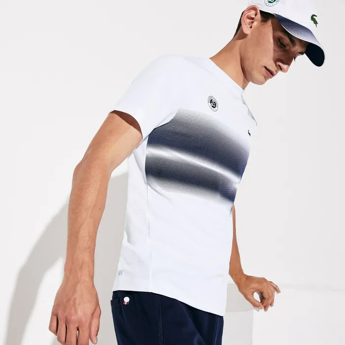 SPORT Roland Garros Breathable Ombr TShirt WhiteNavy Blue Mens Lacoste TShirts Gift 4 You