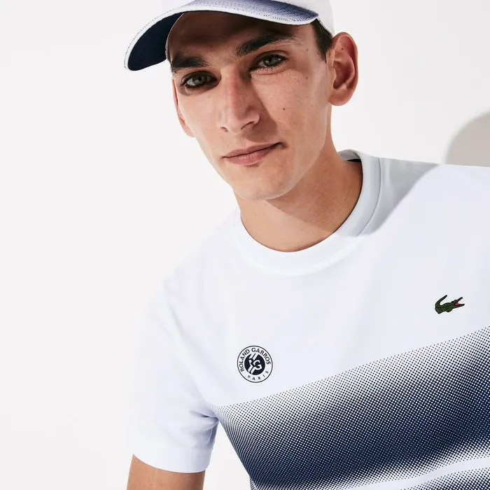SPORT Roland Garros Breathable Ombr TShirt WhiteNavy Blue Mens Lacoste TShirts Gift 4 You