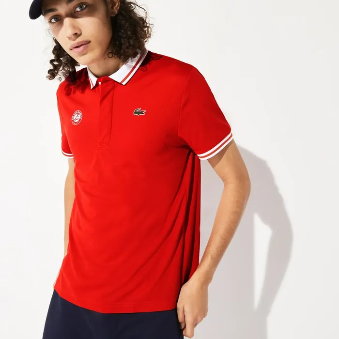SPORT Roland Garros Breathable Piqu Polo Shirt RedWhiteGreen Mens Lacoste Polos Online