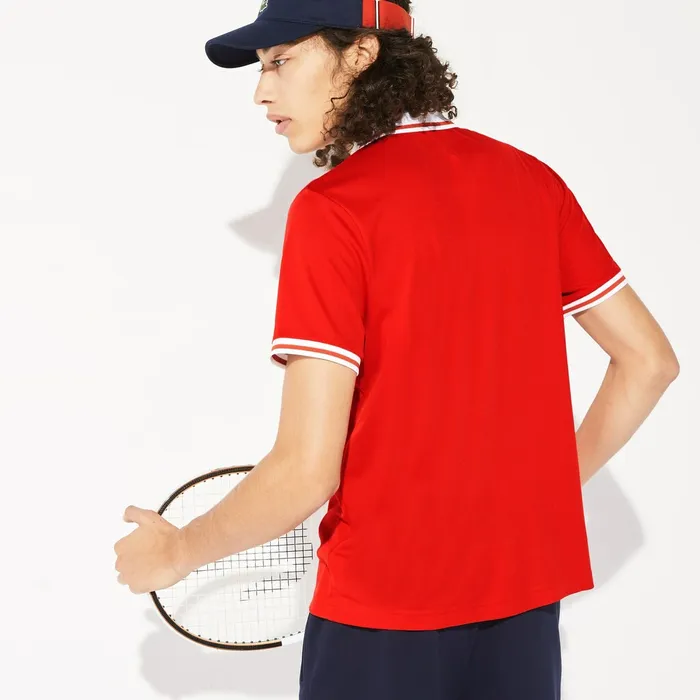 SPORT Roland Garros Breathable Piqu Polo Shirt RedWhiteGreen Mens Lacoste Polos Online