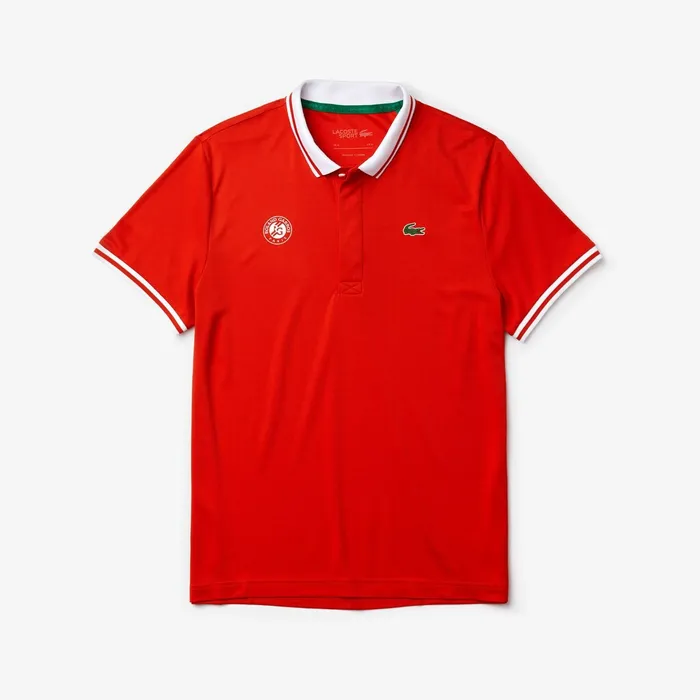 SPORT Roland Garros Breathable Piqu Polo Shirt RedWhiteGreen Mens Lacoste Polos Online