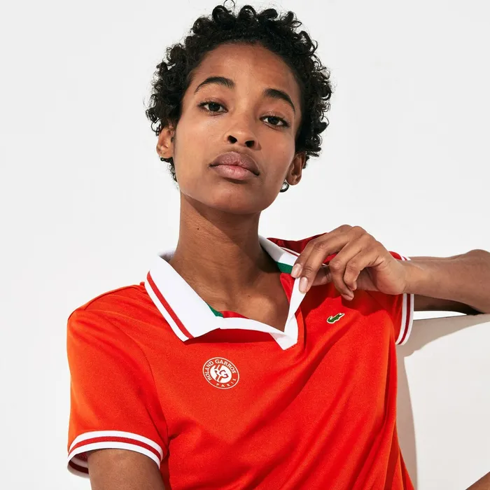 SPORT Roland Garros Breathable VNeck Polo Shirt RedWhiteGreen Womens Lacoste Polos Online SPORT Roland Garros Breathable VNeck Polo Shirt RedWhiteGreen Womens Lacoste Polos Online