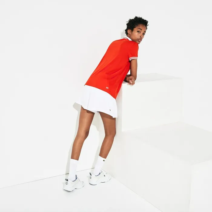 SPORT Roland Garros Breathable VNeck Polo Shirt RedWhiteGreen Womens Lacoste Polos Online