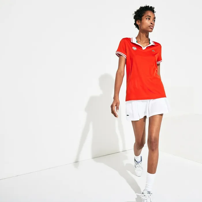 SPORT Roland Garros Breathable VNeck Polo Shirt RedWhiteGreen Womens Lacoste Polos Online