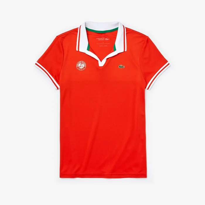 SPORT Roland Garros Breathable VNeck Polo Shirt RedWhiteGreen Womens Lacoste Polos Online
