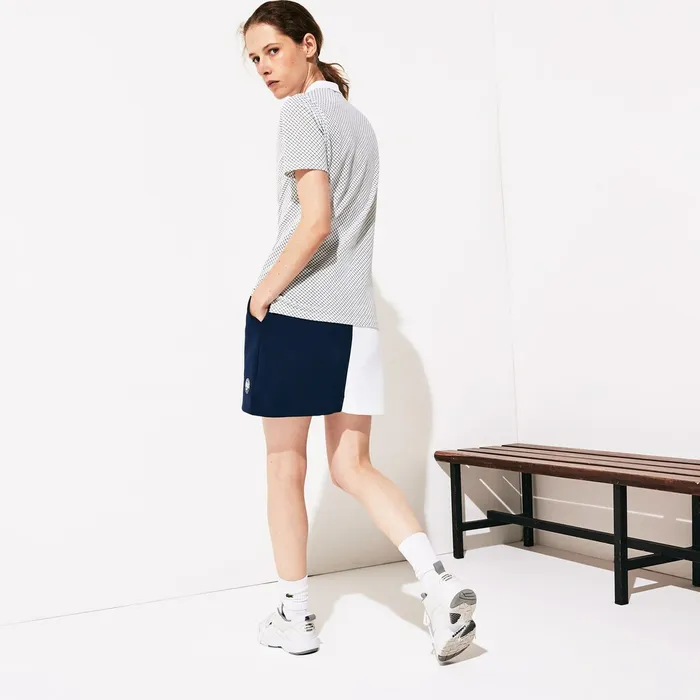 SPORT Roland Garros ColorBlock Skirt WhiteNavy BlueWhite Womens Lacoste Dresses and Skirts Casaul
