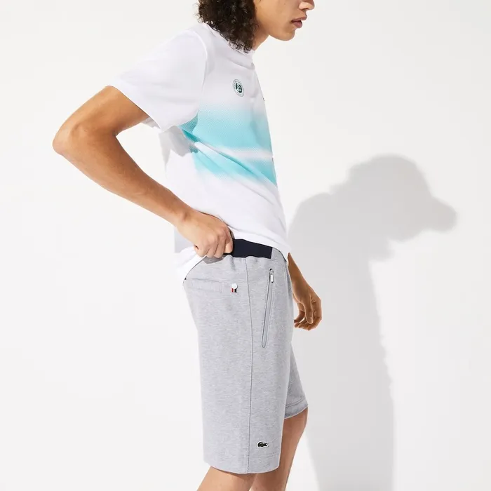 SPORT Roland Garros Cotton Fleece Shorts Grey ChineNavy BlueWhite Mens Lacoste Pants and Shorts Cheap On Sale