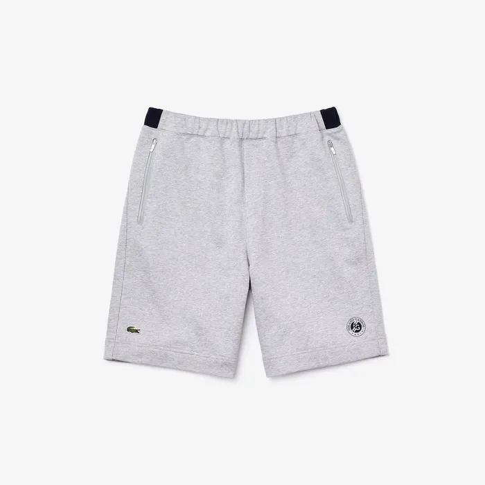 SPORT Roland Garros Cotton Fleece Shorts Grey ChineNavy BlueWhite Mens Lacoste Pants and Shorts Cheap On Sale