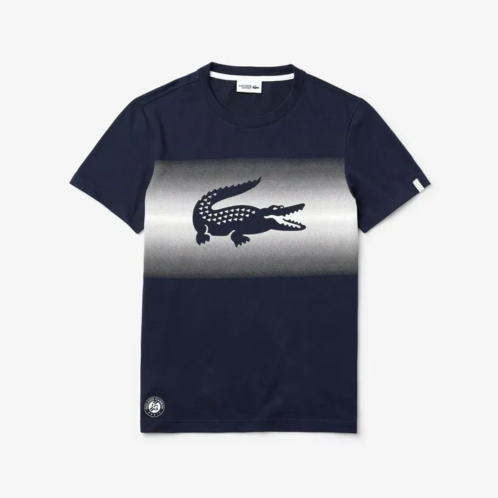 SPORT Roland Garros CrocPrint TShirt Navy BlueWhite Mens Lacoste TShirts USA