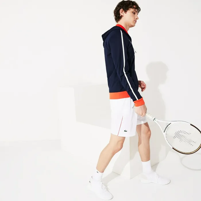 SPORT Roland Garros Hooded ZipUp Jacket Navy BlueWhiteRedGreen Mens Lacoste Sweatshirts Online Store