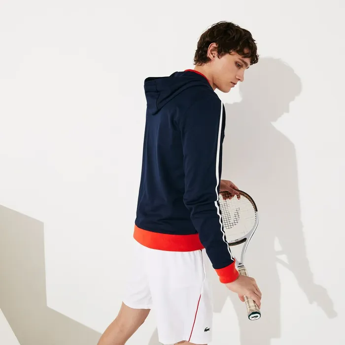 SPORT Roland Garros Hooded ZipUp Jacket Navy BlueWhiteRedGreen Mens Lacoste Sweatshirts Online Store