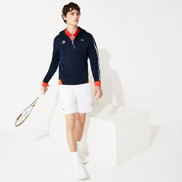 SPORT Roland Garros Hooded ZipUp Jacket Navy BlueWhiteRedGreen Mens Lacoste Sweatshirts Online Store