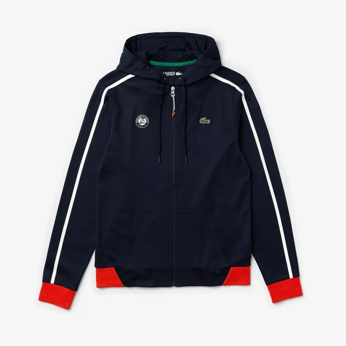 SPORT Roland Garros Hooded ZipUp Jacket Navy BlueWhiteRedGreen Mens Lacoste Sweatshirts Online Store
