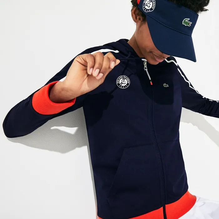 SPORT Roland Garros Hooded ZipUp Jacket Navy BlueWhiteRedGreen Womens Lacoste Sweaters and Sweatshirts Gift for Friend SPORT Roland Garros Hooded ZipUp Jacket Navy BlueWhiteRedGreen Womens Lacoste Sweaters and Sweatshirts Gift for Friend