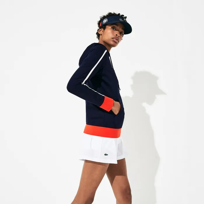 SPORT Roland Garros Hooded ZipUp Jacket Navy BlueWhiteRedGreen Womens Lacoste Sweaters and Sweatshirts Gift for Friend
