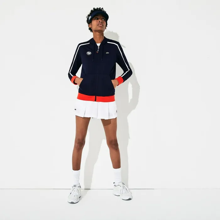SPORT Roland Garros Hooded ZipUp Jacket Navy BlueWhiteRedGreen Womens Lacoste Sweaters and Sweatshirts Gift for Friend
