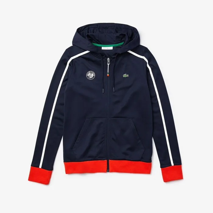 SPORT Roland Garros Hooded ZipUp Jacket Navy BlueWhiteRedGreen Womens Lacoste Sweaters and Sweatshirts Gift for Friend