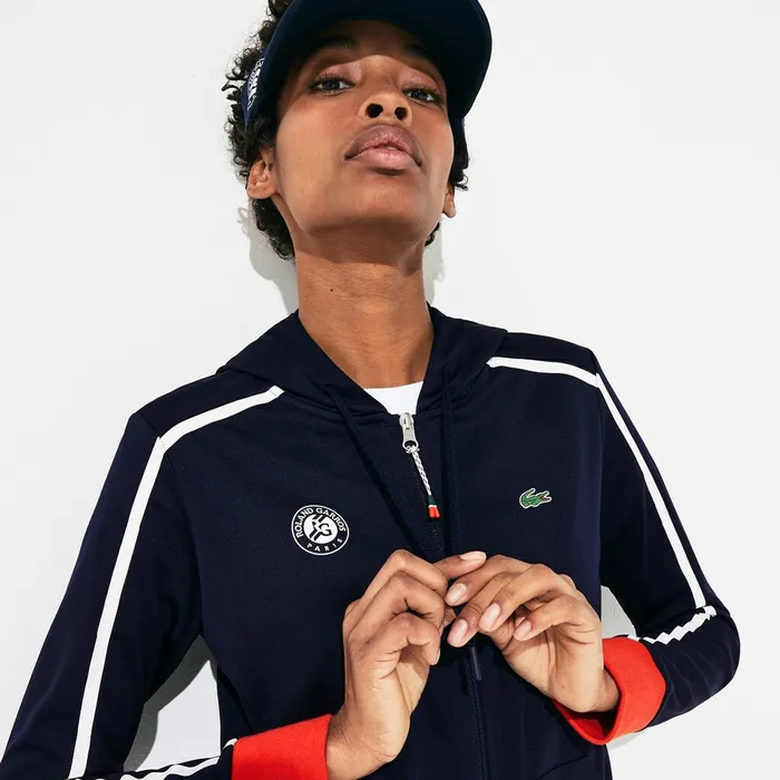SPORT Roland Garros Hooded ZipUp Jacket Navy BlueWhiteRedGreen Womens Lacoste Sweaters and Sweatshirts Gift for Friend