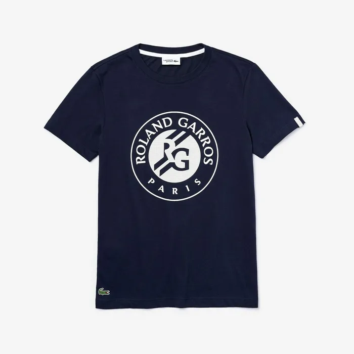 SPORT Roland Garros Logo TShirt Navy BlueWhite Mens Lacoste TShirts USA