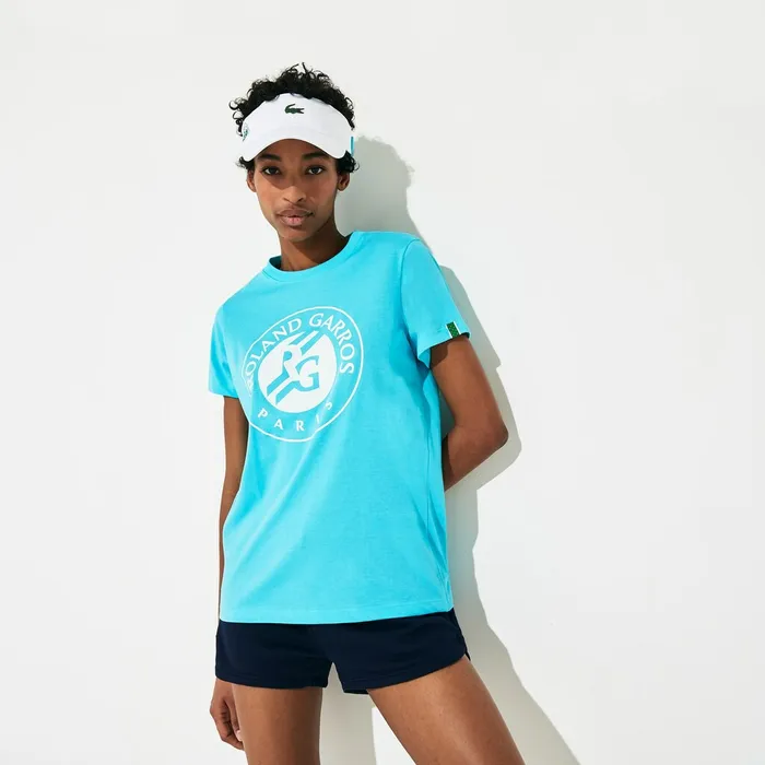 SPORT Roland Garros Logo TShirt TurquoiseWhiteGreen Womens Lacoste TShirts Outlet