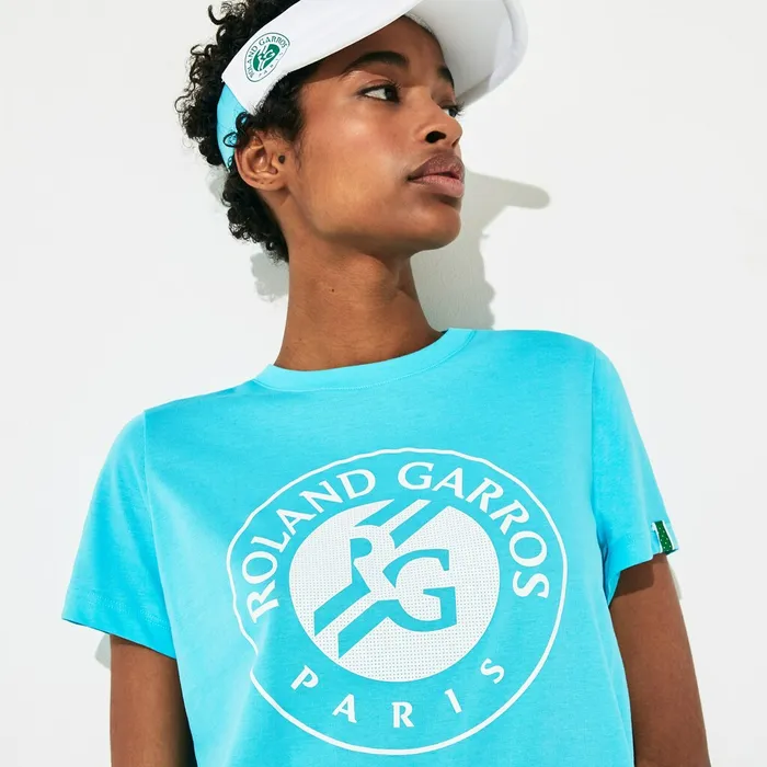 SPORT Roland Garros Logo TShirt TurquoiseWhiteGreen Womens Lacoste TShirts Outlet