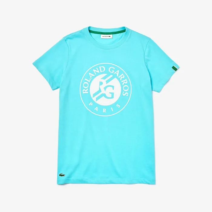 SPORT Roland Garros Logo TShirt TurquoiseWhiteGreen Womens Lacoste TShirts Outlet