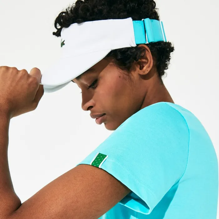 SPORT Roland Garros Logo TShirt TurquoiseWhiteGreen Womens Lacoste TShirts Outlet