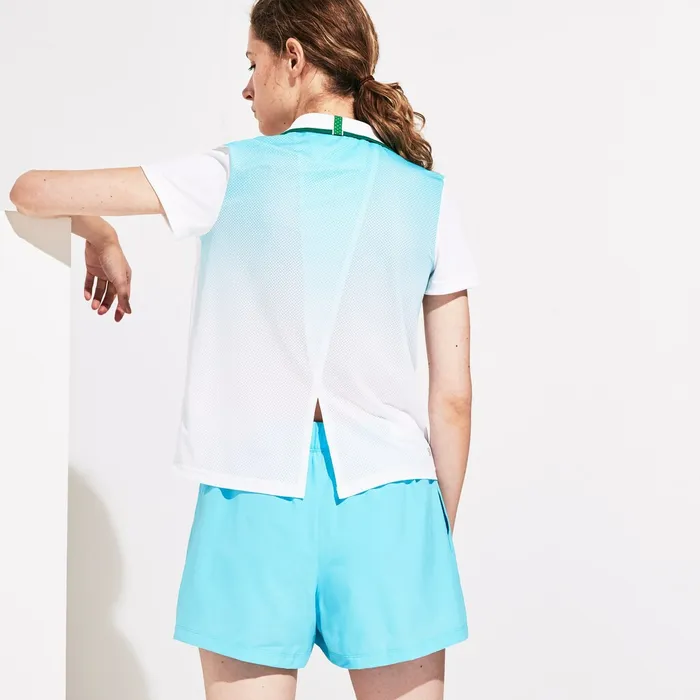 SPORT Roland Garros OmbrPrint Polo Shirt WhiteTurquoiseGreen Womens Lacoste Polos Popular