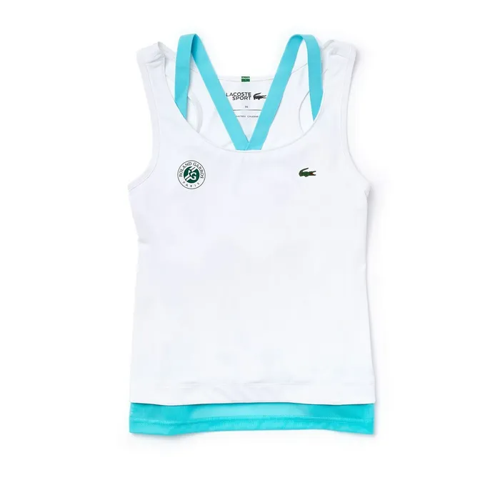 SPORT Roland Garros Performance Tank Top WhiteTurquoiseGreen Womens Lacoste TShirts Gift 4 You