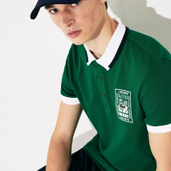 SPORT Roland Garros PlantPrint Cotton Polo Shirt GreenWhiteNavy Blue Mens Lacoste Polos Gift 4 You