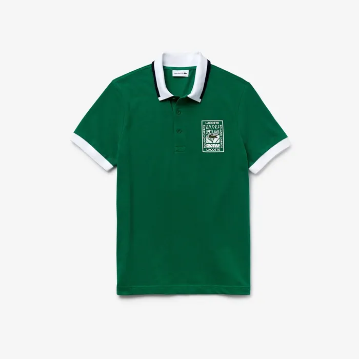 SPORT Roland Garros PlantPrint Cotton Polo Shirt GreenWhiteNavy Blue Mens Lacoste Polos Gift 4 You