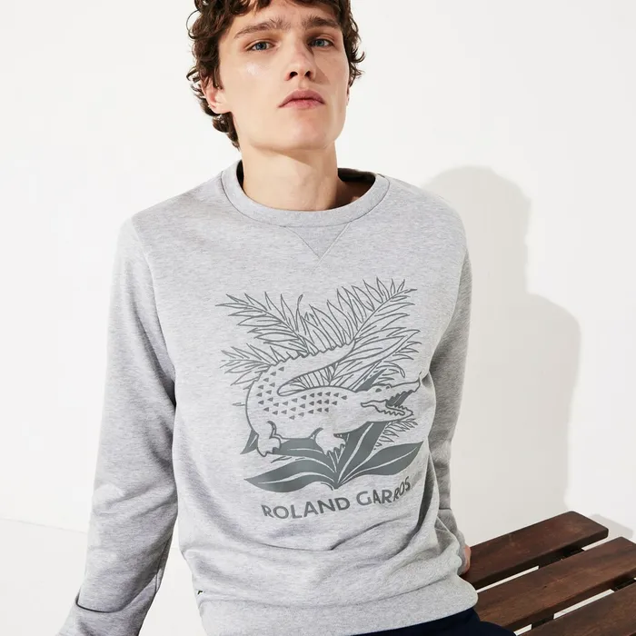 SPORT Roland Garros Plant Print Sweatshirt Grey ChineNavy Blue Mens Lacoste Sweatshirts Cheap On Sale