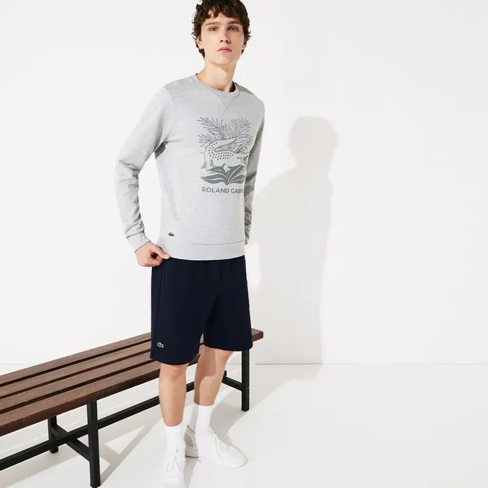 SPORT Roland Garros Plant Print Sweatshirt Grey ChineNavy Blue Mens Lacoste Sweatshirts Cheap On Sale