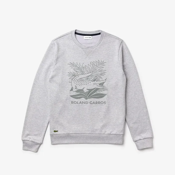 SPORT Roland Garros Plant Print Sweatshirt Grey ChineNavy Blue Mens Lacoste Sweatshirts Cheap On Sale