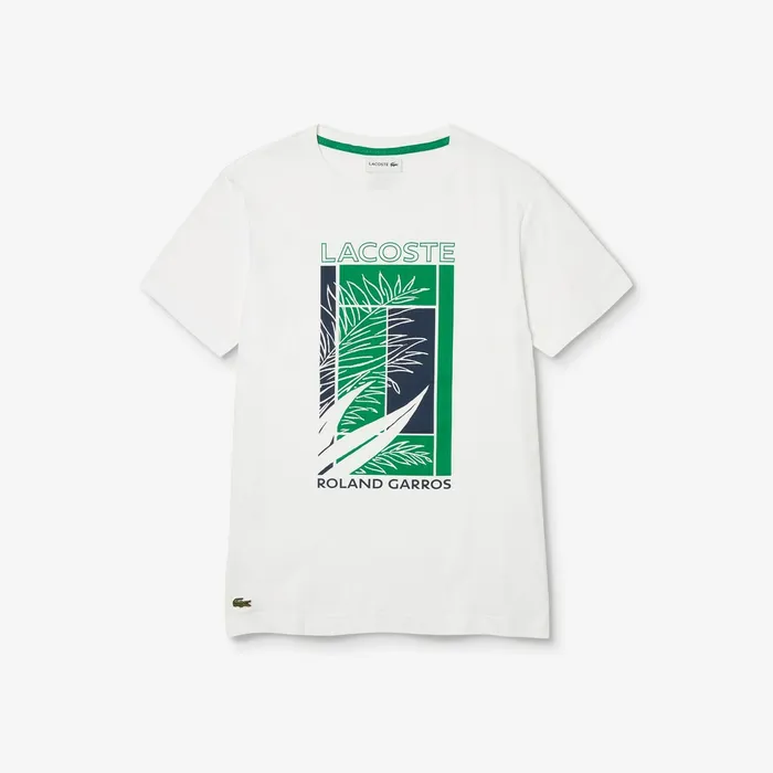 SPORT Roland Garros Plant Print Tshirt WhiteGreenNavy Blue Mens Lacoste TShirts Shop