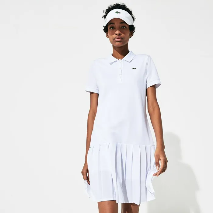 SPORT Roland Garros Pleated Polo Dress WhiteGreenNavy Blue Womens Lacoste Dresses and Skirts Online Outlet Store