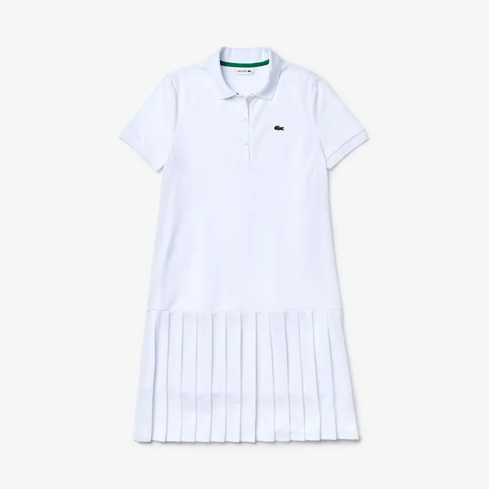 SPORT Roland Garros Pleated Polo Dress WhiteGreenNavy Blue Womens Lacoste Dresses and Skirts Online Outlet Store