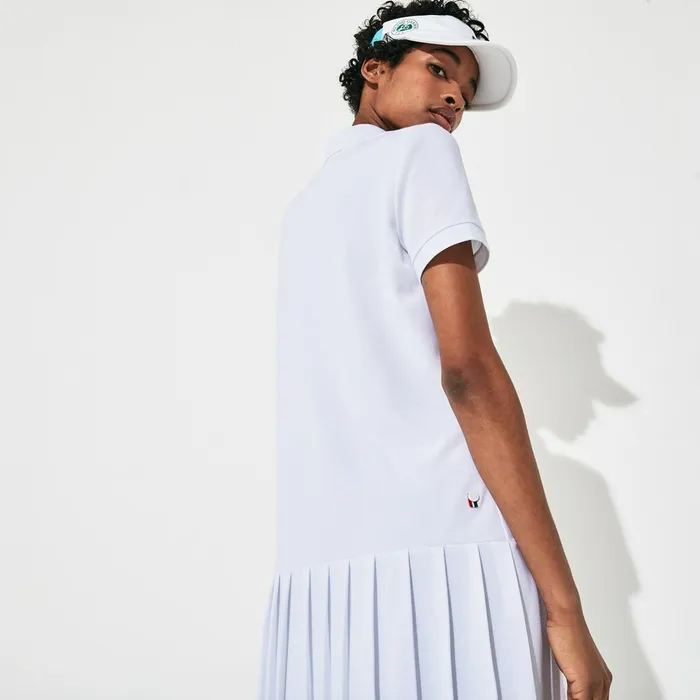 SPORT Roland Garros Pleated Polo Dress WhiteGreenNavy Blue Womens Lacoste Dresses and Skirts Online Outlet Store