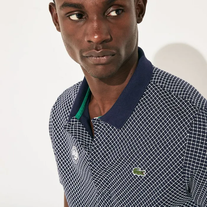 SPORT Roland Garros Print Cotton Polo Shirt Navy BlueWhiteGreen Mens Lacoste Polos Near Me