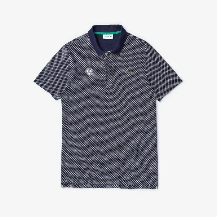 SPORT Roland Garros Print Cotton Polo Shirt Navy BlueWhiteGreen Mens Lacoste Polos Near Me