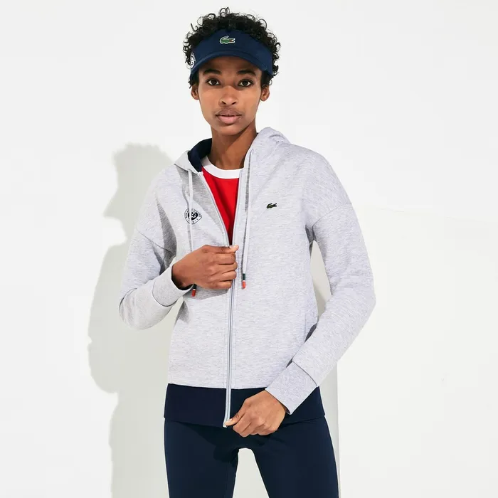 SPORT Roland Garros Print ZipUp Sweatshirt Grey ChineNavy Blue Womens Lacoste Sweaters and Sweatshirts Shop Online SPORT Roland Garros Print ZipUp Sweatshirt Grey ChineNavy Blue Womens Lacoste Sweaters and Sweatshirts Shop Online