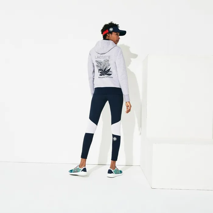 SPORT Roland Garros Print ZipUp Sweatshirt Grey ChineNavy Blue Womens Lacoste Sweaters and Sweatshirts Shop Online