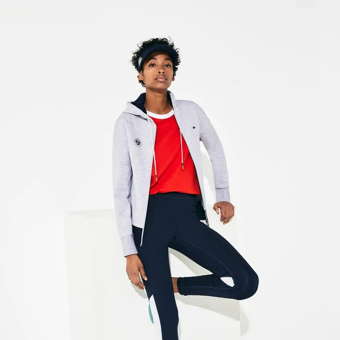 SPORT Roland Garros Print ZipUp Sweatshirt Grey ChineNavy Blue Womens Lacoste Sweaters and Sweatshirts Shop Online