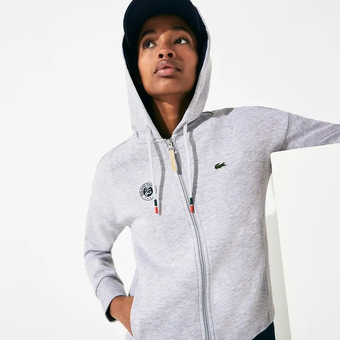 SPORT Roland Garros Print ZipUp Sweatshirt Grey ChineNavy Blue Womens Lacoste Sweaters and Sweatshirts Shop Online