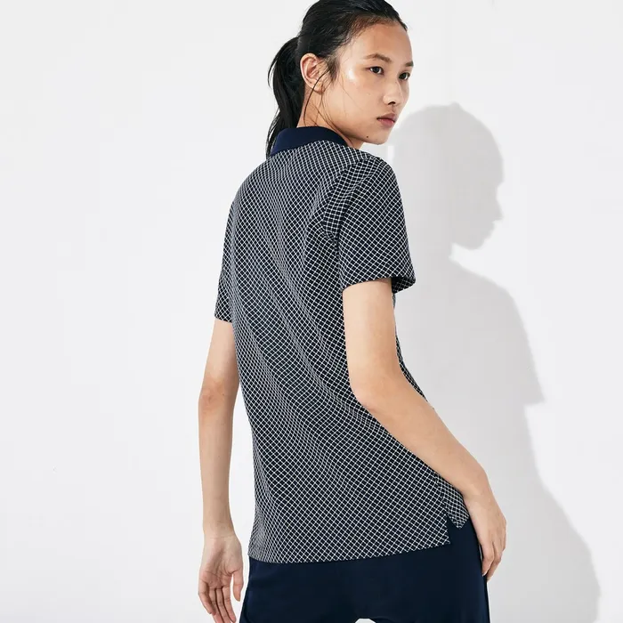 SPORT Roland Garros Printed Cotton Polo Shirt Navy BlueWhiteGreen Womens Lacoste Polos Outlet