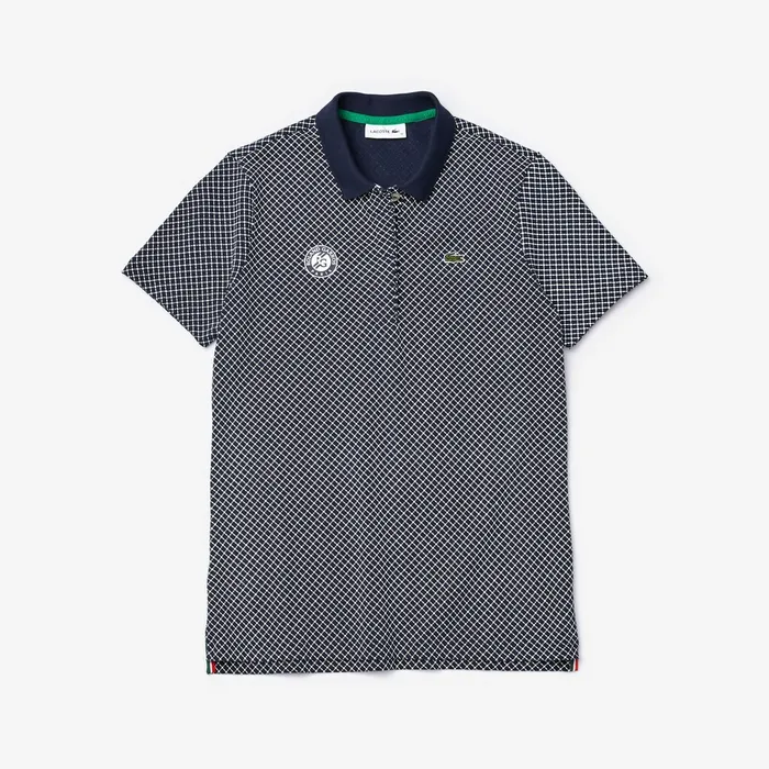 SPORT Roland Garros Printed Cotton Polo Shirt Navy BlueWhiteGreen Womens Lacoste Polos Outlet