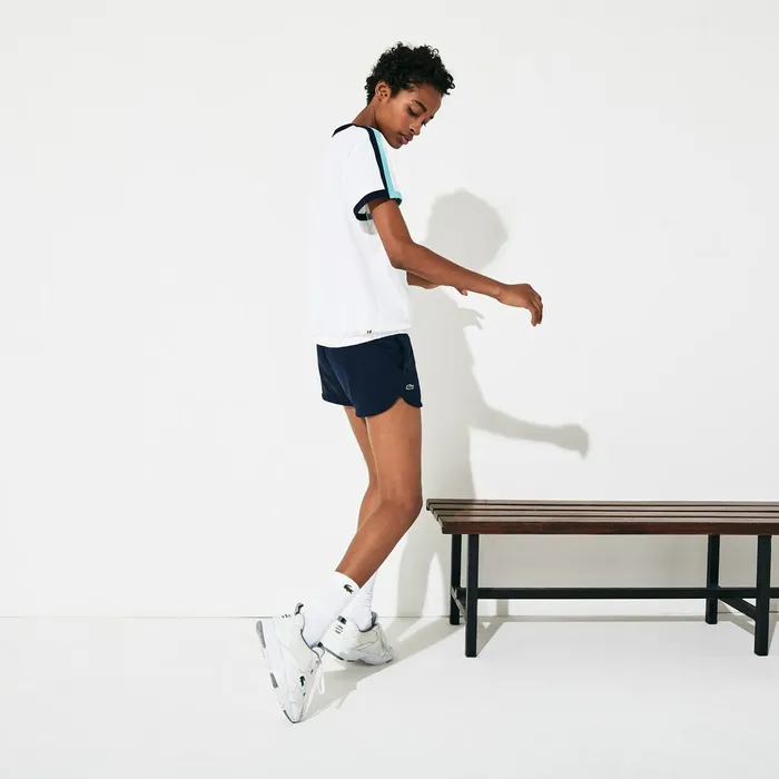 SPORT Roland Garros Stretch Cotton TShirt WhiteTurquoiseNavy Blue Womens Lacoste TShirts Popular
